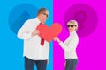 Composite image of older affectionate couple holding red heart shape Royalty Free Stock Photo