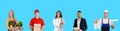 Composite Image With People Of Different Professions Portraits Over Blue Background Royalty Free Stock Photo