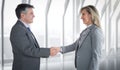 Composite image of pleased businessman shaking the hand of content businesswoman Royalty Free Stock Photo