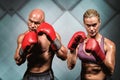 Composite image of portrait of boxers with gloves Royalty Free Stock Photo