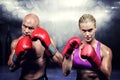 Composite image of portrait of boxers with gloves Royalty Free Stock Photo