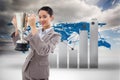 Composite image of portrait of a businesswoman holding a cup Royalty Free Stock Photo