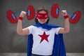 Composite image of portrait of cheerful girl standing with arms raised