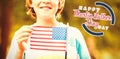 Composite image of portrait of cute boy showing american flag Royalty Free Stock Photo