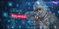 Composite image of portrait of face covered soldier aiming with rifle Royalty Free Stock Photo