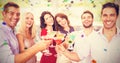 Composite image of portrait of friends having cocktail