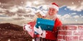 Composite image of portrait of santa claus carrying bag full of gifts Royalty Free Stock Photo