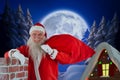 Composite image of portrait of santa claus carrying bag full of gifts Royalty Free Stock Photo