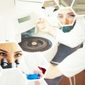 Composite image of portrait of science students doing an experiment Royalty Free Stock Photo