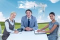 Composite image of portrait of smiling business people sitting at conference table Royalty Free Stock Photo