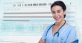 Composite image of portrait of smiling female doctor Royalty Free Stock Photo