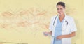 Composite image of portrait of smiling female doctor holding digital tablet Royalty Free Stock Photo