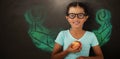 Composite image of portrait of smiling girl wearing eyeglasses holding apple Royalty Free Stock Photo