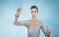 Composite image of portrait of woman gesturing Royalty Free Stock Photo