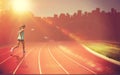 Composite image of rear view of sportswoman running on a white background Royalty Free Stock Photo