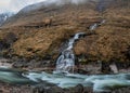 Composite image of red deer stag in Stunning Winter landscape image of River Etive and Skyfall Etive Waterfalls in Scottish Royalty Free Stock Photo