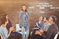 Composite image of rehab group applauding delighted woman standing up