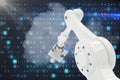 Composite image of robotic arm holding jigsaw piece 3d Royalty Free Stock Photo