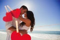 Composite image of romantic couple embracing