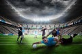 Composite image of rugby player doing a drop kick