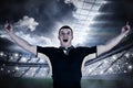 Composite image of a rugby player gesturing victory Royalty Free Stock Photo