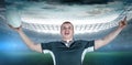 Composite image of a rugby player gesturing victory Royalty Free Stock Photo