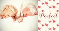 Composite image of senior couple in bed and valentines words Royalty Free Stock Photo