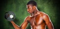 Composite image of serious fit shirtless young man lifting dumbbell Royalty Free Stock Photo