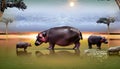 A composite image showcasing the various stages of a hippo\'s day