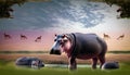 A composite image showcasing the various stages of a hippo\'s day