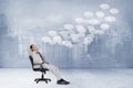 Composite image of side view of businessman leaning back in his chair Royalty Free Stock Photo