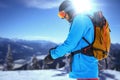 Composite image of side view of skier with backpack Royalty Free Stock Photo