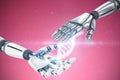 Composite image of silver metal robotic hand Royalty Free Stock Photo