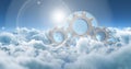 Composite image with sky and clouds and digital gears