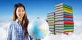 Composite image of smiling asian woman holding a globe Royalty Free Stock Photo