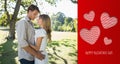 Composite image of smiling couple standing and embracing in park Royalty Free Stock Photo