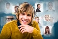 Composite image of smiling hipster businessman using headset Royalty Free Stock Photo