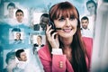 Composite image of smiling hipster businesswoman using headset Royalty Free Stock Photo