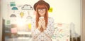 Composite image of smiling hipster woman drinking coffee