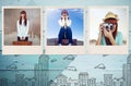 Composite image of smiling hipster woman holding suitcase Royalty Free Stock Photo