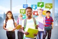 Composite image of smiling little school kids in school corridor Royalty Free Stock Photo