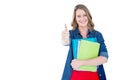Composite image of smiling student holding notebook and file Royalty Free Stock Photo