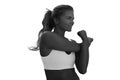 Composite image of smiling toned woman exercising on beach