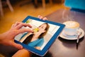 Composite image of smiling young woman eating apple Royalty Free Stock Photo