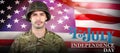 Composite image of soldier standing against white background Royalty Free Stock Photo