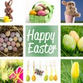 Composite image of speckled colourful easter eggs in a green wicker basket Royalty Free Stock Photo