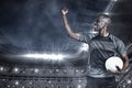 Composite image of sportsman with clenched fist after victory Royalty Free Stock Photo