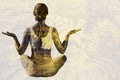 Composite image of sporty blonde sitting in lotus pose Royalty Free Stock Photo