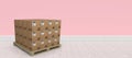 Composite image of stack of brown cardboard boxes arranged on wooden pallet Royalty Free Stock Photo