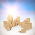 Composite image of stack of cardboard box on white background Royalty Free Stock Photo